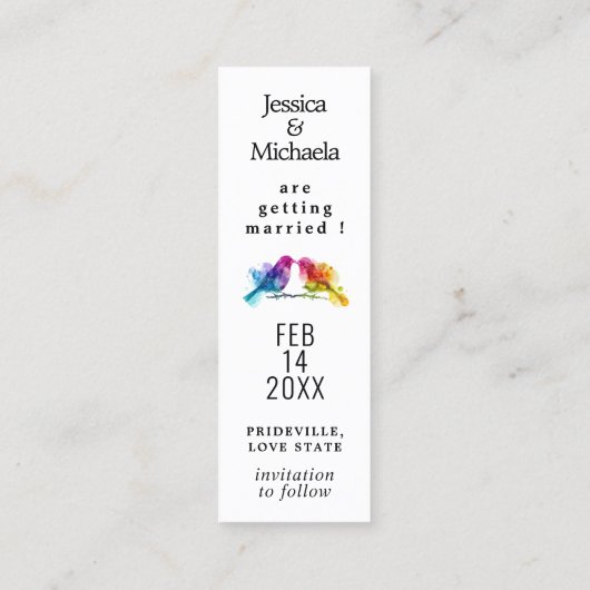 LGBTQ+ bewaar de datum 🌈budget Rainbow Lovebirds Contactkaartje (Achterkant)