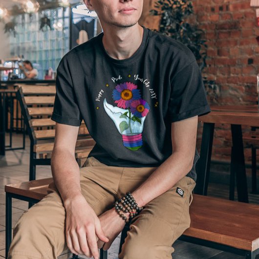 LGBTQ Bisexual Flag Sunflower in a Light Bulb T-shirt