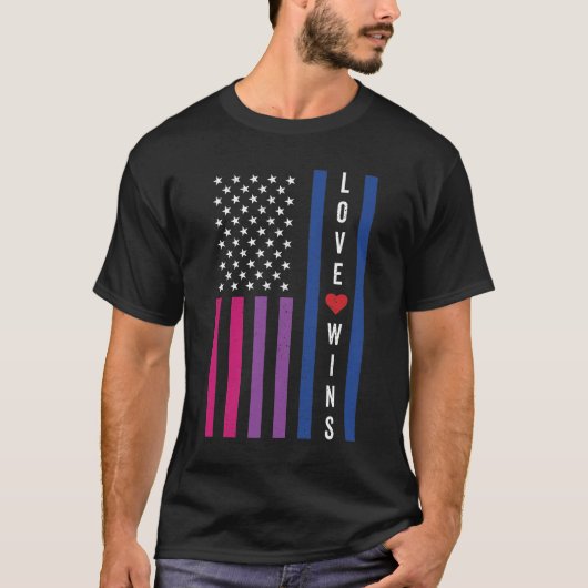 LGBTQ Bisexual Pride Love Wint Amerikaanse vlag T-shirt (Voorkant)