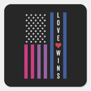 LGBTQ Bisexual Pride Love Wint Amerikaanse vlag Vierkante Sticker