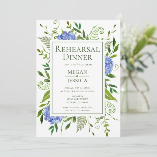 LGBTQ Blauwe Hortensia Bloemenrepetitie Diner Kaart (Staand voorkant)