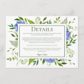 LGBTQ Blauwe Hortensia's Bloemen Trouwdetails Informatiekaartje (Voorkant)