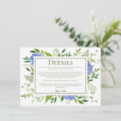 LGBTQ Blauwe Hortensia's Bloemen Trouwdetails Informatiekaartje (Staand voorkant)