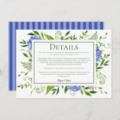 LGBTQ Blauwe Hortensia's Bloemen Trouwdetails Informatiekaartje (Voorkant / Achterkant)