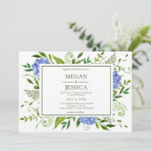 LGBTQ Blauwe Hortensia's Bloemenbruiloft Kaart (Staand voorkant)