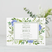 LGBTQ Blauwe Hortensia's Bloemenbruiloft Kaart (Staand voorkant)