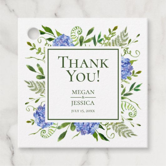 LGBTQ Blue Hydrangeas Bloemenbruiloft Dank u Bedankjes Labels (Voorkant)