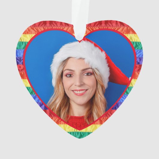 LGBTQ Custom Foto Gay Pride Rainbow Flag Hart Ornament (achterkant)