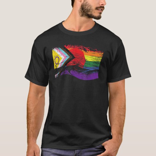 LGBTQ+ Distressed Flag Inclusive Progressive Pride T-shirt (Voorkant)