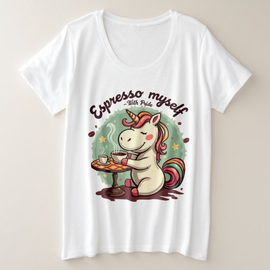LGBTQ eenhoorn Espresso Zelf Grote Maat T-shirt (Design voorkant)