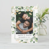 LGBTQ Eucalyptus Gold Foto Bewaar de datum Save The Date (Staand voorkant)