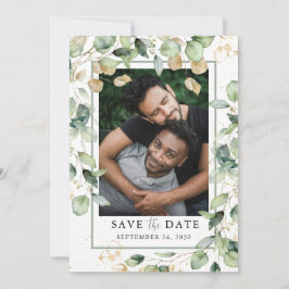 LGBTQ Eucalyptus Gold Foto Bewaar de datum Save The Date