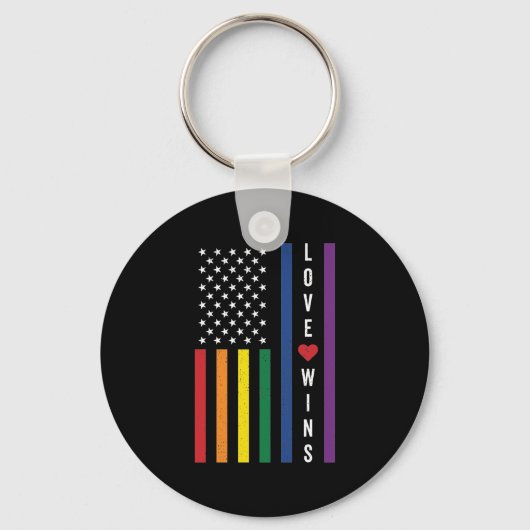LGBTQ Gay Pride Love Wins USA American Flag Sleutelhanger (Voorkant)
