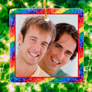 LGBTQ+ Gay Pride Rainbow Flag Aangepaste Foto Lijs Keramisch Ornament