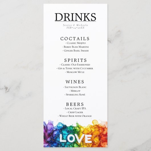 🌈 🐦 LGBTQ geschilderd met liefde bruiloft Menu (Achterkant)