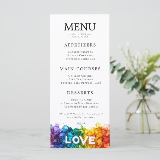 🌈 🐦 LGBTQ geschilderd met liefde bruiloft Menu (Staand voorkant)