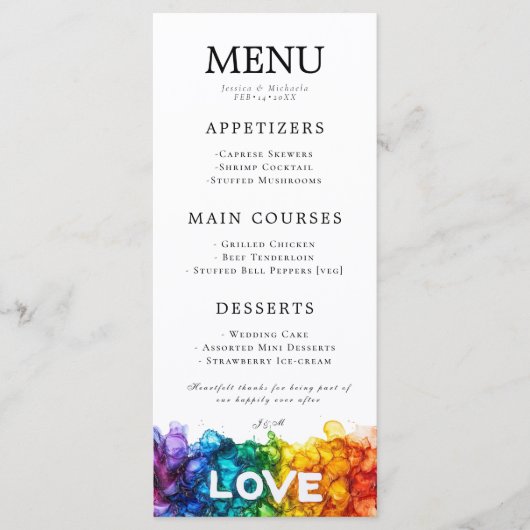 🌈 🐦 LGBTQ geschilderd met liefde bruiloft Menu (Voorkant)