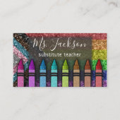 LGBTQ Glitter Teacher Name Rainbow Crayons Visitekaartje (Voorkant)