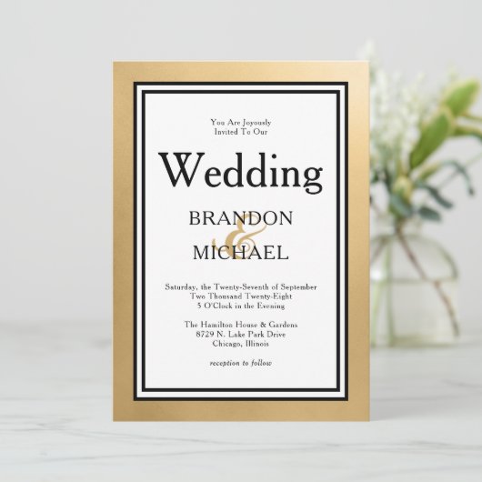 LGBTQ Gold Black formele huwelijksuitnodiging Kaart (Staand voorkant)