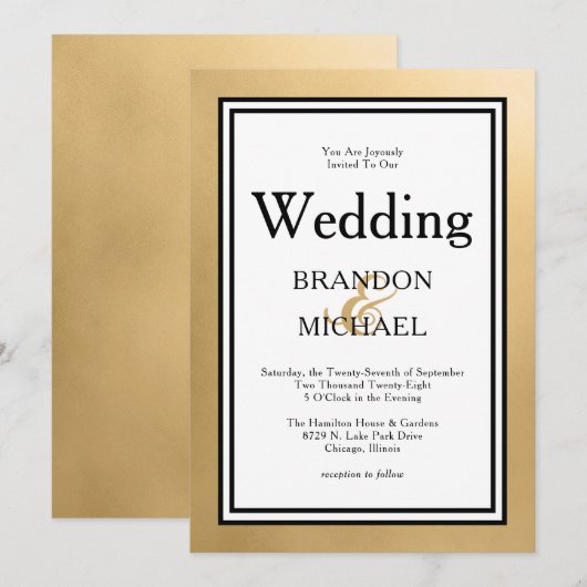 LGBTQ Gold Black formele huwelijksuitnodiging Kaart (Voorkant / Achterkant)