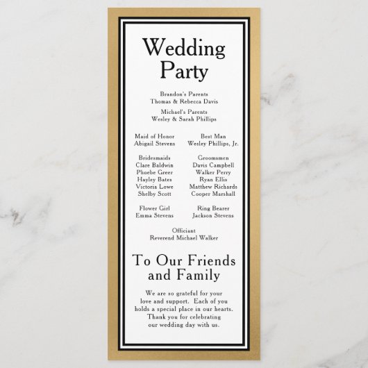 LGBTQ Gold Modern huwelijksprogramma Programmakaart (Achterkant)