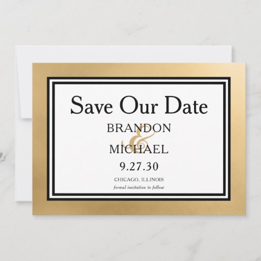 LGBTQ Gold Modern Wedding Sla de datum op Save The Date (Voorkant)