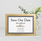 LGBTQ Gold Modern Wedding Sla de datum op Save The Date (Staand voorkant)