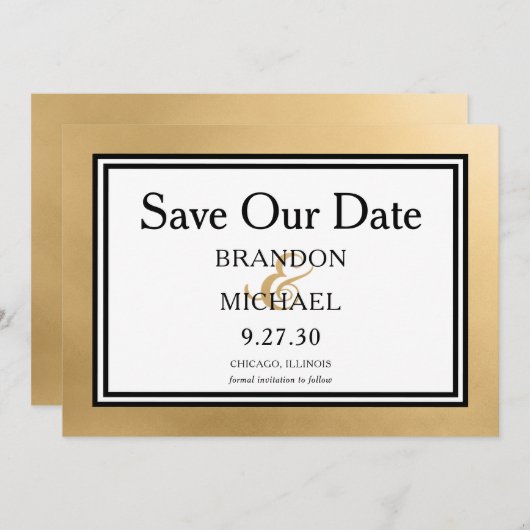 LGBTQ Gold Modern Wedding Sla de datum op Save The Date (Voorkant / Achterkant)