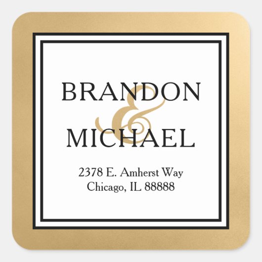 LGBTQ Goud Modern Bruiloft Retouradres Square S Vierkante Sticker (Voorkant)