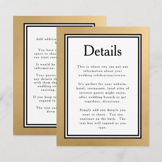 LGBTQ Gouden Huidige Trouwdetails Bijgevoegde Kaar Informatiekaartje (Voorkant / Achterkant)