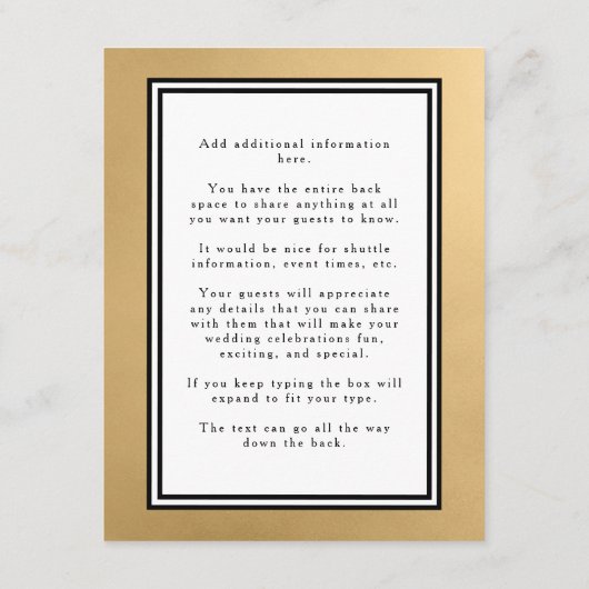 LGBTQ Gouden Huidige Trouwdetails Bijgevoegde Kaar Informatiekaartje (Achterkant)