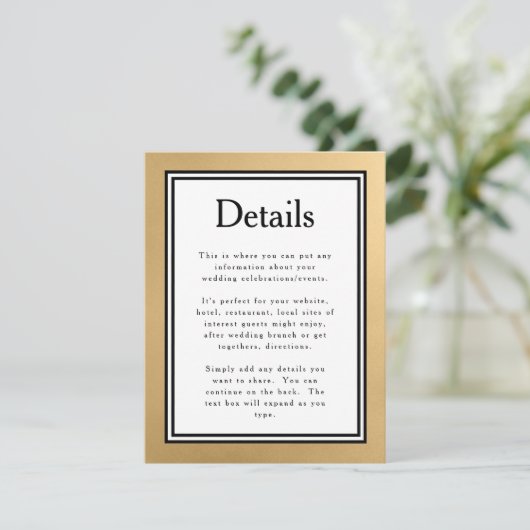 LGBTQ Gouden Huidige Trouwdetails Bijgevoegde Kaar Informatiekaartje (Staand voorkant)