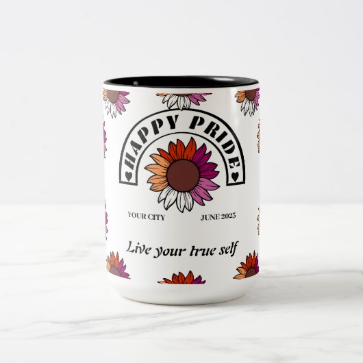 LGBTQ Happy Pride: Zonnebloem in Lesbische vlag Kl Tweekleurige Koffiemok (Center)