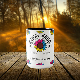 LGBTQ Happy Pride: Zonnebloem in Pansexual Colors Tweekleurige Koffiemok