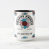 LGBTQ Happy Pride: Zonnebloem in transgenderkleure Tweekleurige Koffiemok (Center)