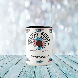 LGBTQ Happy Pride: Zonnebloem in transgenderkleure Tweekleurige Koffiemok