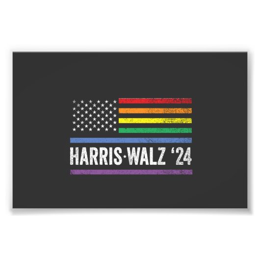LGBTQ Harris Walz Amerikaanse Vlag Verkiezing 2024 Foto Afdruk (Voorkant)