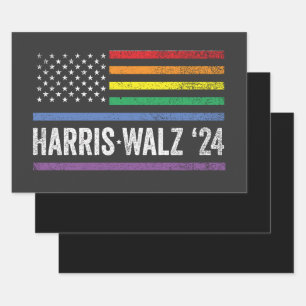 LGBTQ Harris Walz Amerikaanse Vlag Verkiezing 2024 Inpakpapier Vel