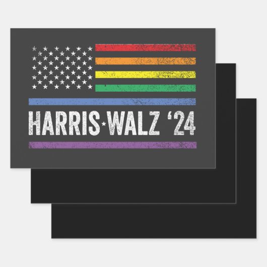 LGBTQ Harris Walz Amerikaanse Vlag Verkiezing 2024 Inpakpapier Vel (Set)