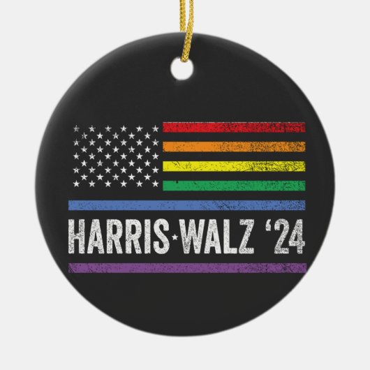 LGBTQ Harris Walz Amerikaanse vlag verkiezing 2024 Keramisch Ornament (Voorkant)