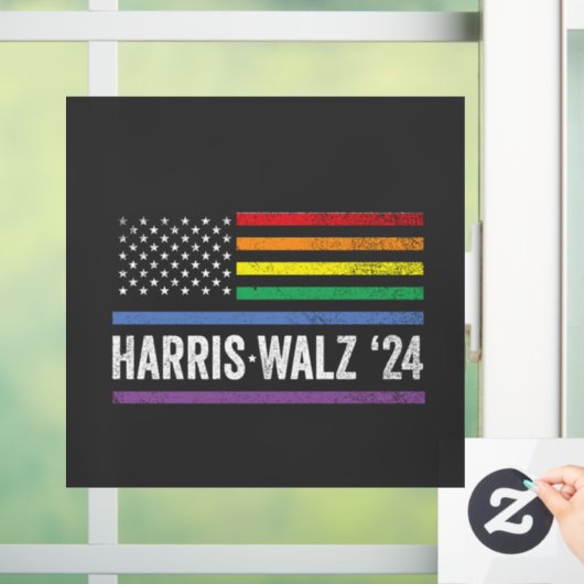 LGBTQ Harris Walz Amerikaanse Vlag Verkiezing 2024 Raamsticker (Huis)