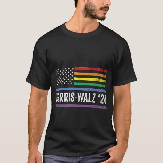 LGBTQ Harris Walz Amerikaanse Vlag Verkiezing 2024 T-shirt (Voorkant)