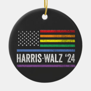 LGBTQ Harris Walz Amerikaanse Vlag Verkiezingen 20 Keramisch Ornament