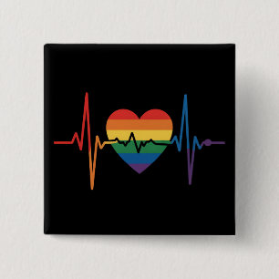 LGBTQ Hartslagen Hart Trots Gay Lesbisch Trans Bi Vierkante Button 5,1 Cm