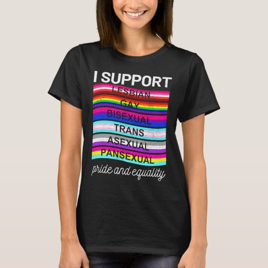 LGBTQ I ondersteunt panseksuele aseksuele transbis T-shirt (Voorkant)