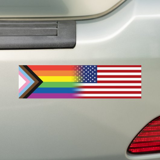 LGBTQ inclusief Progress Pride Flag American Flag Bumpersticker (Op auto)