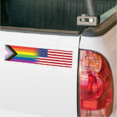LGBTQ inclusief Progress Pride Flag American Flag Bumpersticker (Op Truck)