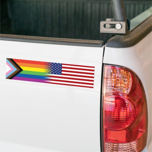 LGBTQ inclusief Progress Pride Flag American Flag Bumpersticker (Op Truck)