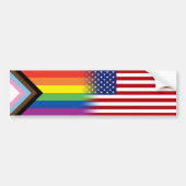 LGBTQ inclusief Progress Pride Flag American Flag Bumpersticker (Voorkant)