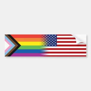 LGBTQ inclusief Progress Pride Flag American Flag Bumpersticker